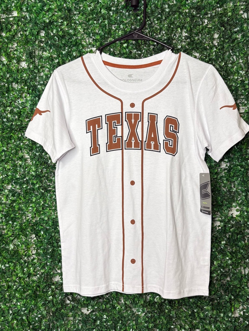 Colosseum White Texas Baseball Jersey T-Shirt with Burnt Orange Trim